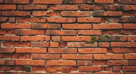 Textured Red Brick Wall with Moss Detail Architecture Element
