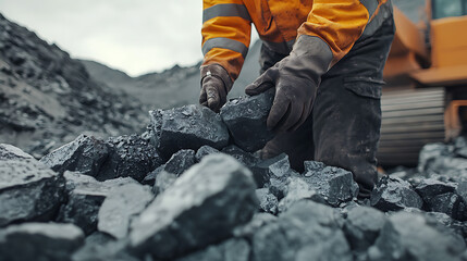 Miner Handling Coal in a Mining Site