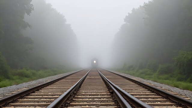 Train Tracks Foggy Journey For Atmospheric Design