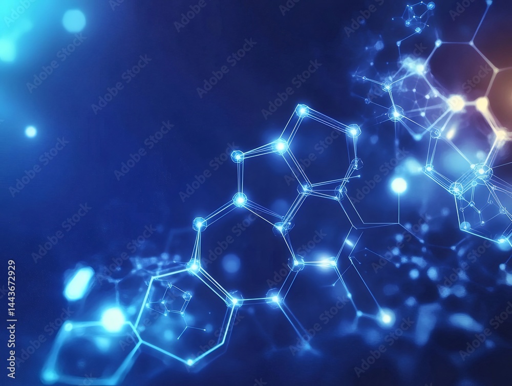 Poster 輝く青色の抽象的な科学技術構造が背景に輝き未来的なコンセプトを表現