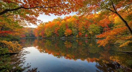 Autumn Forest Reflection on Lake