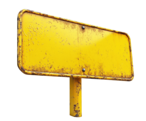 Rusty yellow sign post in urban environment industrial isolated on transparent background