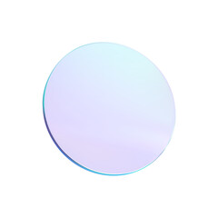 Glass round blue lens transparent. 3d gradient holographic disk icon. Light circle badge element. Abstract disc, lens, button, badge, podium, frame flying gradation texture. Vector 3d illustration