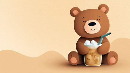 Obraz premium Cartoon bear enjoying beverage illustration