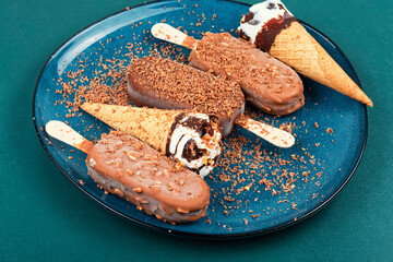 Assorted ice creams on stick.