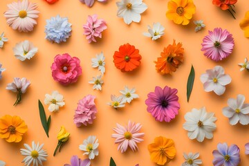 Seamless pattern with bright spring flowers