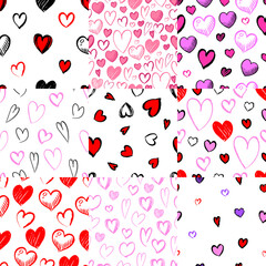 Set of seamless pattern of hand drawn hearts. collection scribble markers heart symbol isolated on white background. Vector illustration for print, scrap booking, graphic design, web and other.