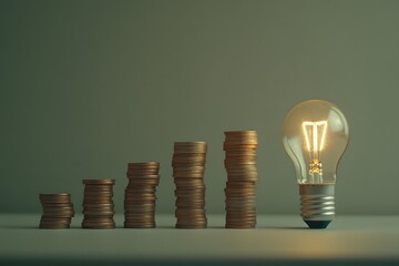 Enlightened Investments: A conceptual image depicting the growth of financial success, represented by stacked coins alongside a glowing light bulb, symbolizing the bright idea of investment. 