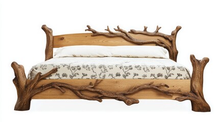 Kingsize double bed, mellow oak headboard, natural knots and grains, 16:9