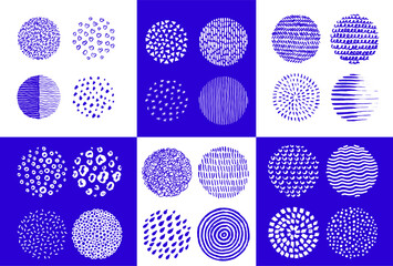 Hand drawn circles. Round abstract black backgrounds or patterns. Line sketch trendy set. Hand drawn doodle shapes. Vector circular scribble. Spots, curves, drops. Pen graffiti bubble.