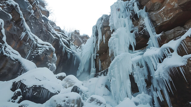 Captivating Shilong Gorge Ice Waterfall: Isolated View Perfect for Nature Enthusiasts