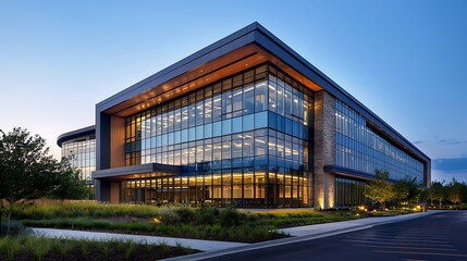 Obraz premium Sleek business headquarters in sunlight high resolution wallpaper