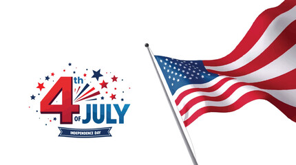 4th of July with patriotic USA Independence Day vector icons including American flags, fireworks, stars, liberty symbols, and red white blue designs for festive posters, banners, and digital art.