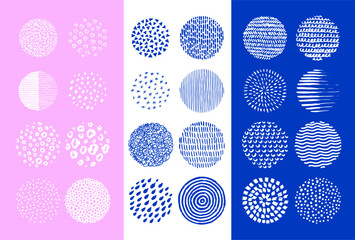 Hand drawn circles. Round abstract black backgrounds or patterns. Line sketch trendy set. Hand drawn doodle shapes. Vector circular scribble. Spots, curves, drops. Pen graffiti bubble.
