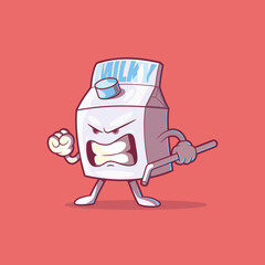 An Angry package of Milk character vector illustration. Brand, mascot design concept.