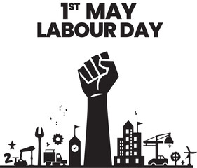 1st may labor day black and white icons 