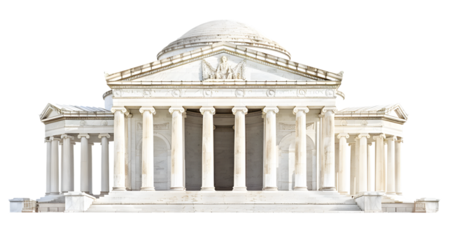 Stunning Jefferson Memorial in Washington DC Isolated on White Background