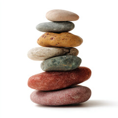 Balanced stone stack against white background