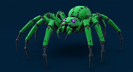 Fototapeta premium Robotic spider green spider mechanical spider robot spider cybernetic spider artificial spider tech spider
