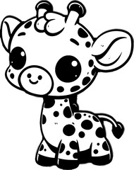 Cute Cartoon Giraffe Illustration with Big Eyes and Smiling Face – Perfect for Kids and Nursery Decor