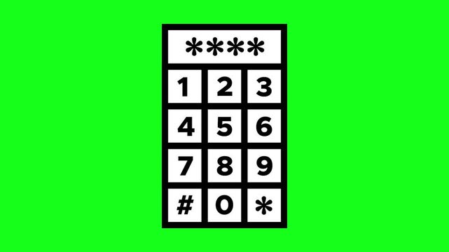 4 Digit Pin Code Entry Animation on Green Screen | Secure Password Input Keypad with Asterisks Masking and Number Pad Typing Motion Graphic

