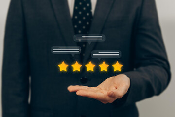 Customer Satisfaction Survey concept, 5-star satisfaction, service experience rating online application, customer evaluation product service quality, satisfaction feedback review, good quality most