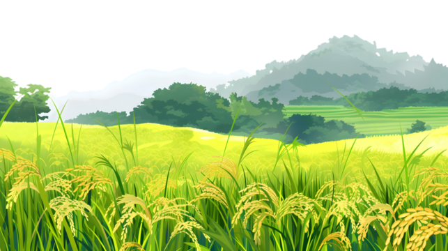 Scenic View of Lush Rice Fields Ready for Harvesting in Countryside Landscape