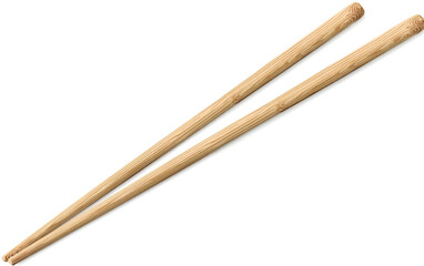 wooden chopsticks isolated on white background 
