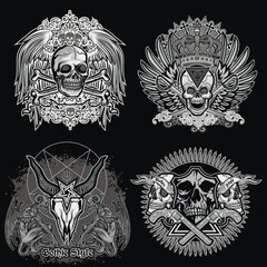 Fototapeta premium set, gothic sign with skull, grunge vintage design t shirts