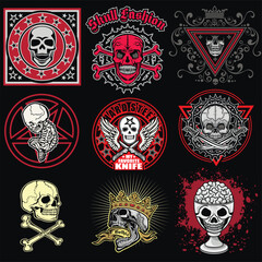 set,  gothic sign with skull, grunge vintage design t shirts