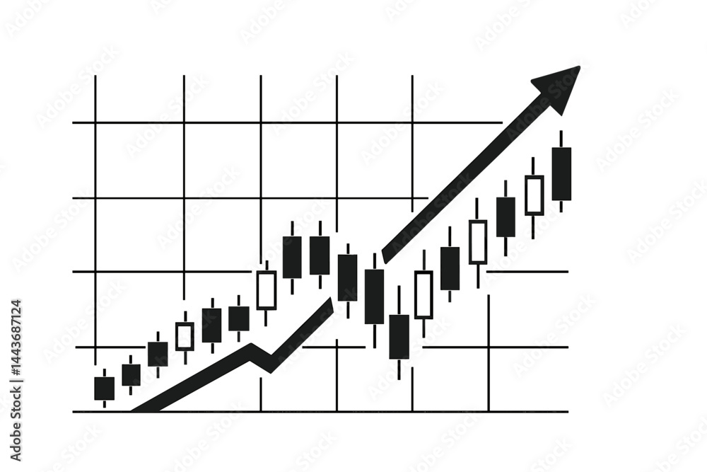 Poster an abstract financial chart with a widescreen display shows an uptrend line graph and candlestick on