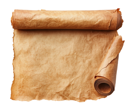 Ancient scroll unraveled historical document isolated on transparent background