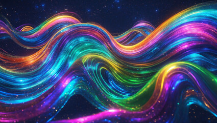 Vibrant Rainbow Waves Abstract Digital Art of Flowing, Luminous Colors