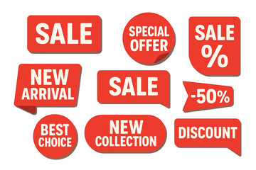 Newly released stickers, sale tags, and labels can be used for merchandise, promotions, special offers, new collections, discounts, and more