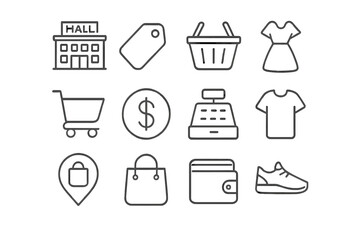 Vector thin line icons for shopping malls and retail are part of a web icon collection