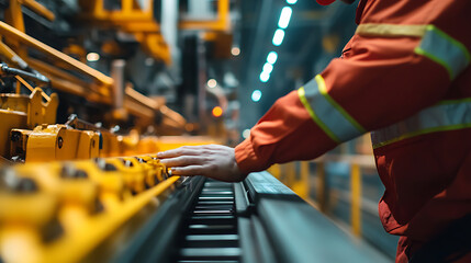 Obraz premium Worker Operating Industrial Machinery in a Factory