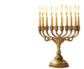 Hanukkah celebration menorah lighting home warm atmosphere isolated on transparent background