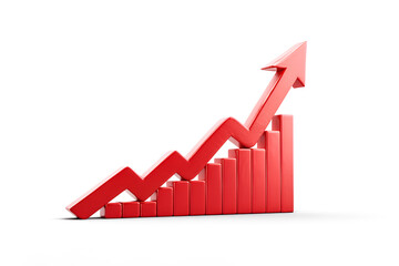 Red arrow soaring upward indicating growth success and progress