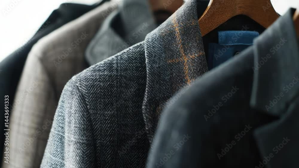 Poster A rack of suits hanging neatly on a rack, ready for use
