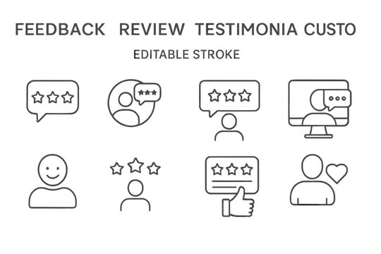 Customer testimonial, review, feedback, and thin line icons are available. Editable stroke. Suitable for website marketing design, logos, apps, templates, ui, etc. Vector illustration