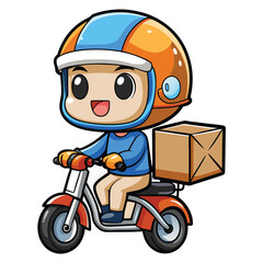 Cute cartoon delivery person on a scooter (1)