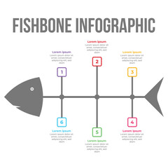 Fishbone infographic and diagram design with text space. Official or academic directional infographic design in a fishbone shape. Modern business strategy infographic flowchart with text space.