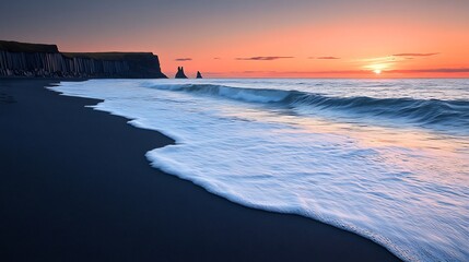 Obraz premium Smooth volcanic rocks along Icelands black sand beach Foamy