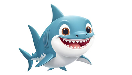 Cartoon shark illustration cute shark smiling shark ocean animal predator sea life aquatic friendly fish art .  on transparent background