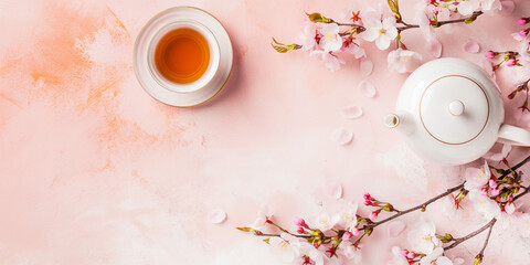 coffee cup and pink flowers