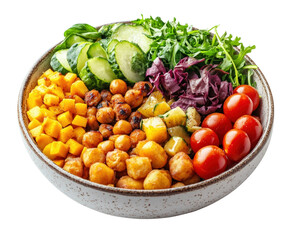 Vibrant healthy salad bowl with fresh ingredients in bright light isolated on transparent background