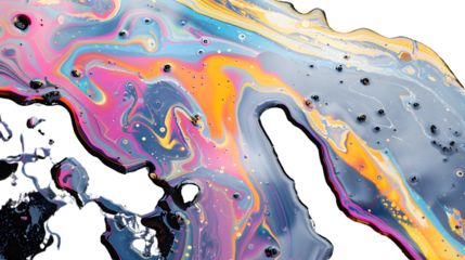 Vibrant Top View of Oil or Gasoline Slick on Wet Surface for Environmental Concepts