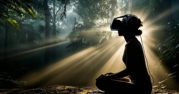 Person Meditates in VR Nature
