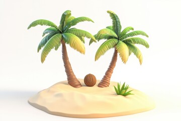 Obraz premium Miniature Tropical Island with Palm Trees and Coconut