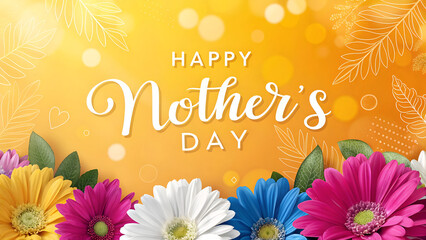 Colorful Mother&rsquo;s Day Floral Background &ndash; Vector EPS Design with Bokeh and Leaves